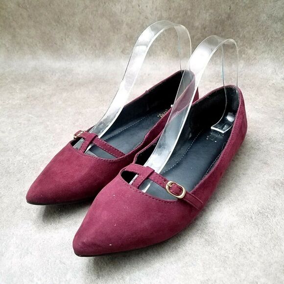 Fioni Womens Sz 7 M Red Wine Suede Pointed Toe Slip On Ballet Flats - Picture 3 of 9